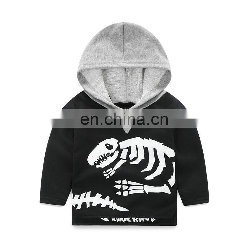 Autumn Baby Boy Set Contrast Color Hoodie Tops And Solid Color Trousers Dinosaur Printed Kids Boy Clothes Sets