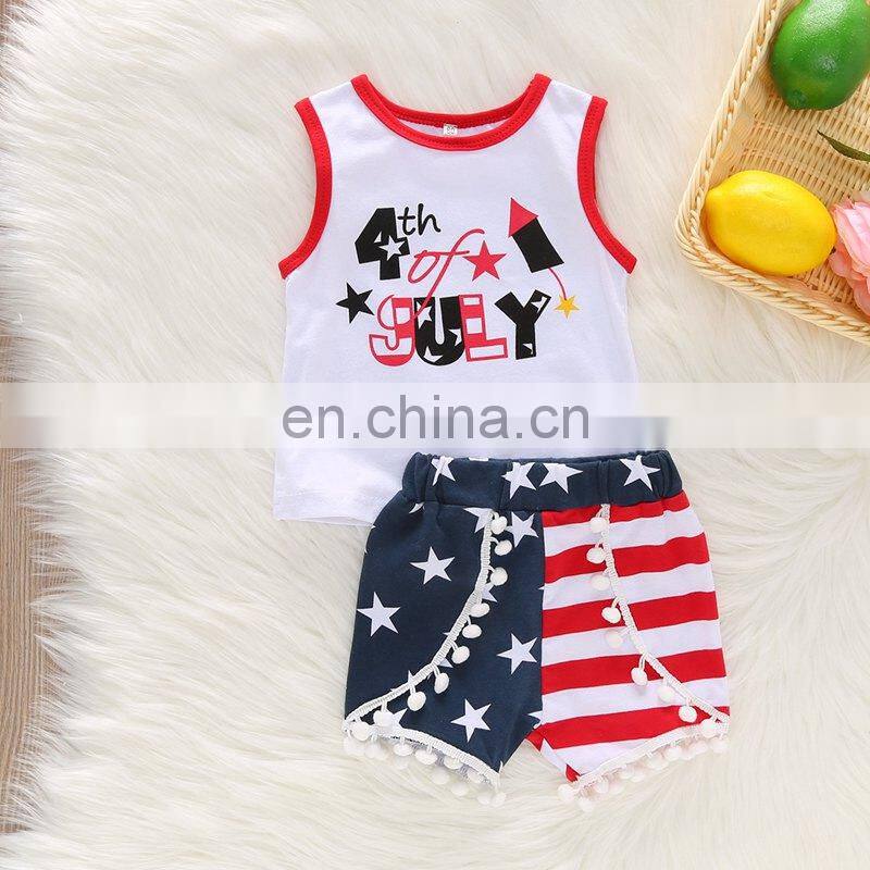 Toddler kids 2pcs sleeveless vest top + striped stars shorts pants set baby clothes outfits clothing set
