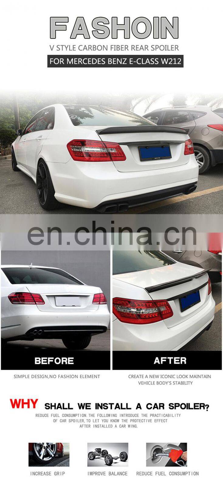 10-15 Carbon Fiber Trunk Spoiler for Mercedes Benz E-Class W212 4Dr Sedan