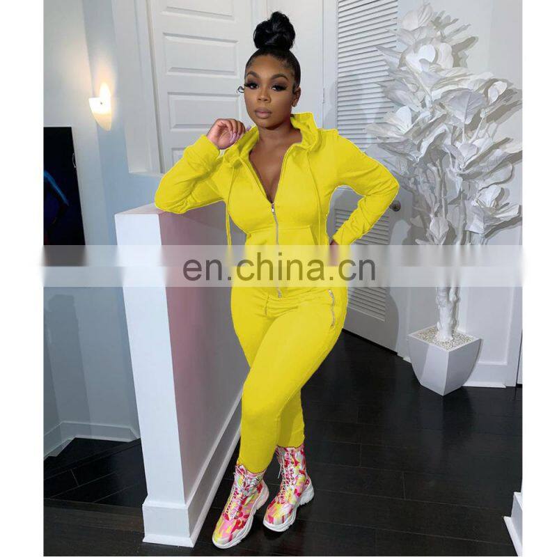 Manufacturer wholesale spring new fashion sports and leisure suit zipper pocket two-piece custom LOGO