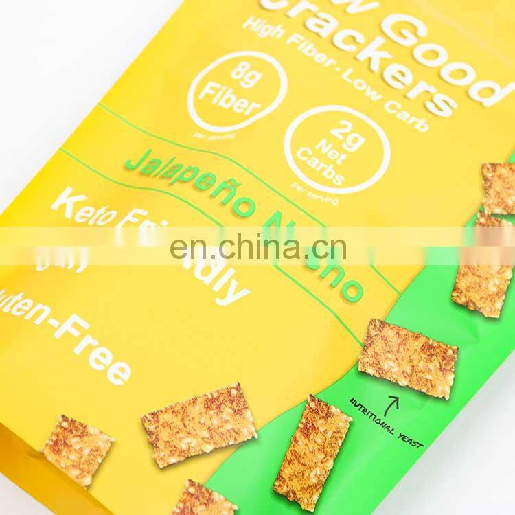 Custom printed bright yellow food plastic food bags packaging three side seal snack food bags