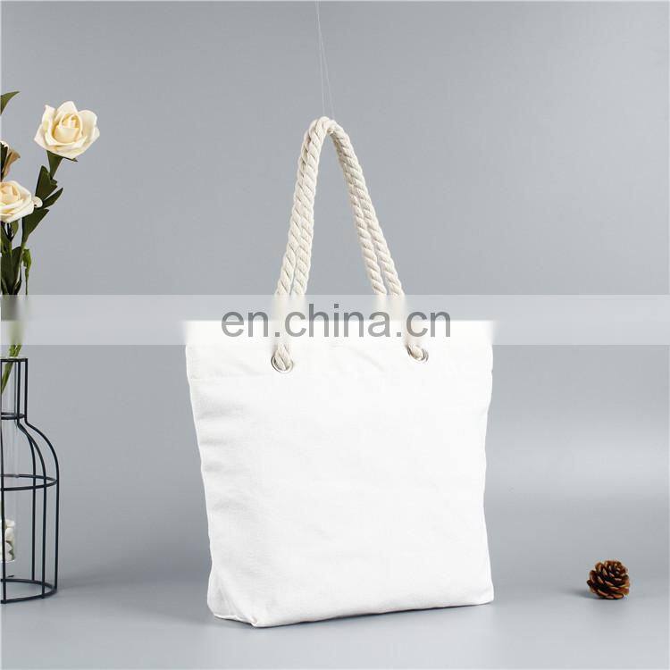 Cotton Bag with Zipper Womens Canvas Rope Handle Shoulder Bag