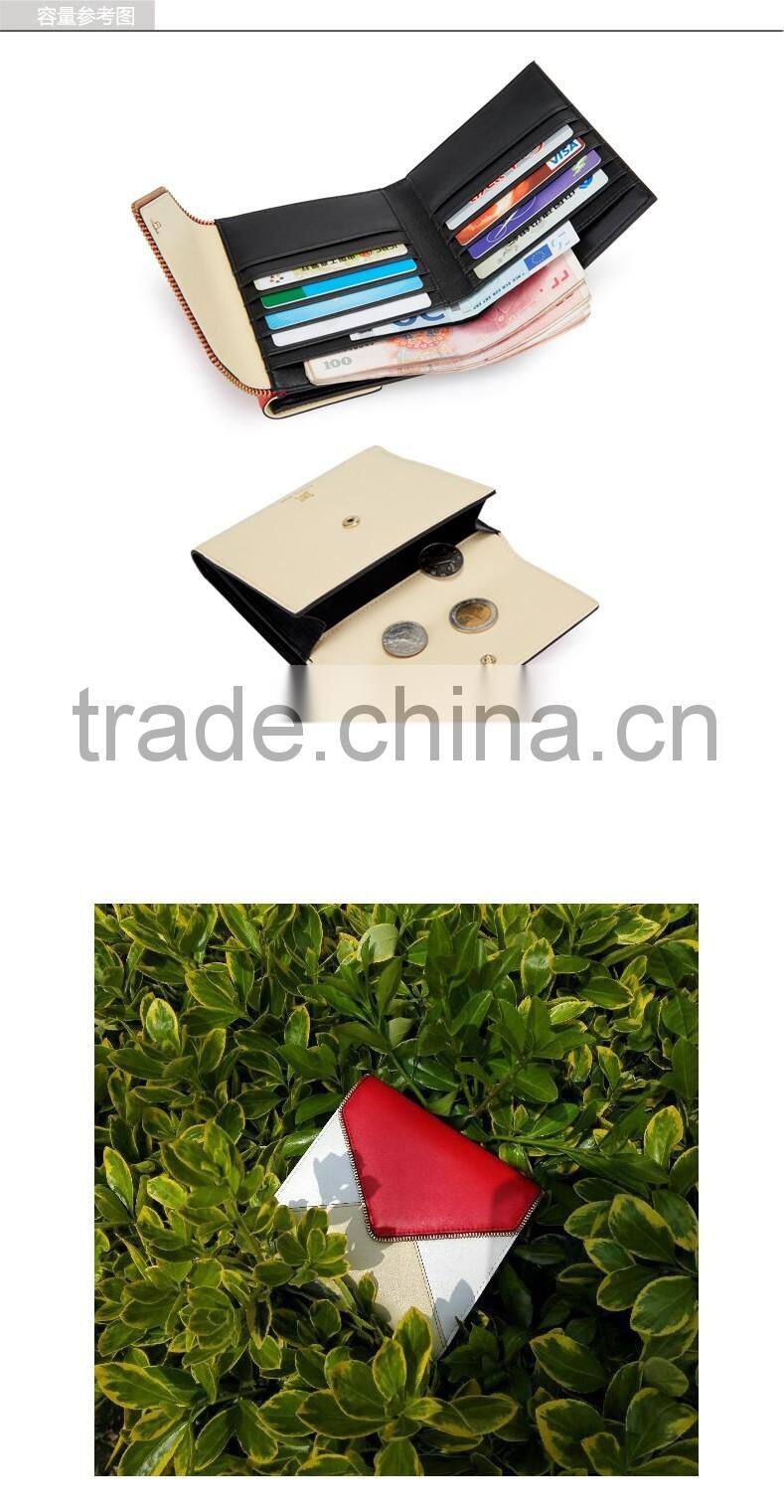 High Quality Large Capacity Multifunctional CONTRAST COLOR Custom Genuine Leather Zip Women RFID Blocking Wallet for Ladies