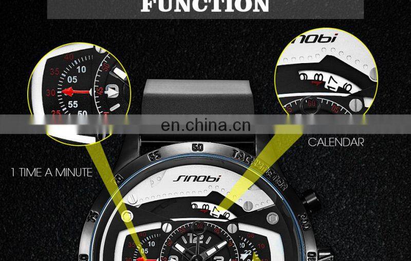SINOBI Masculine Big Dial Wristwatch S9789G Silicone Band Black Chronograph Watch Multi Function Youth Men Watch