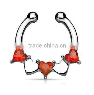 Sweet heart CZ crystal 316L surgical steel fake septum clicker nose piercing Body Jewelry