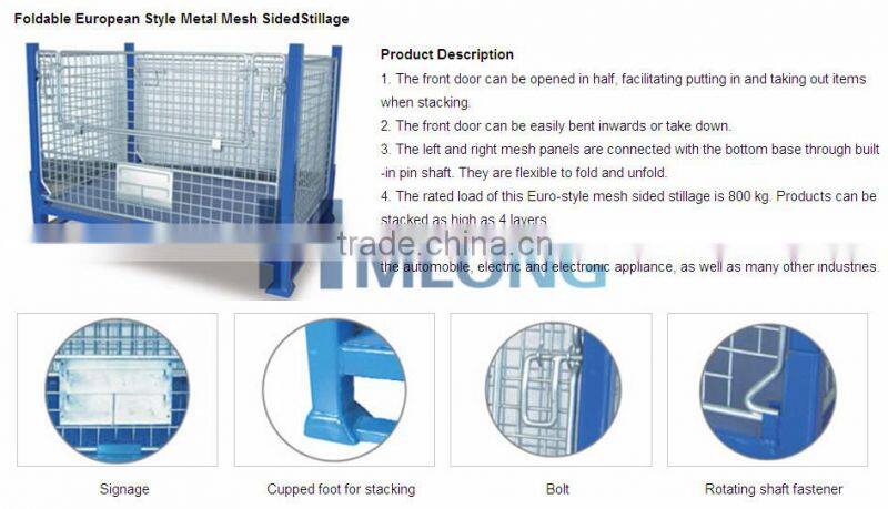 Folding metal steel wire mesh pallet stillage cage box container basket