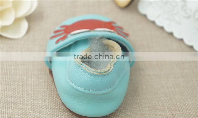 2016 Fashion Style Leather Shoes Crab Full Cowhide Infant Baby Shoes Blue Newborn Soft Bottom Prewalkers