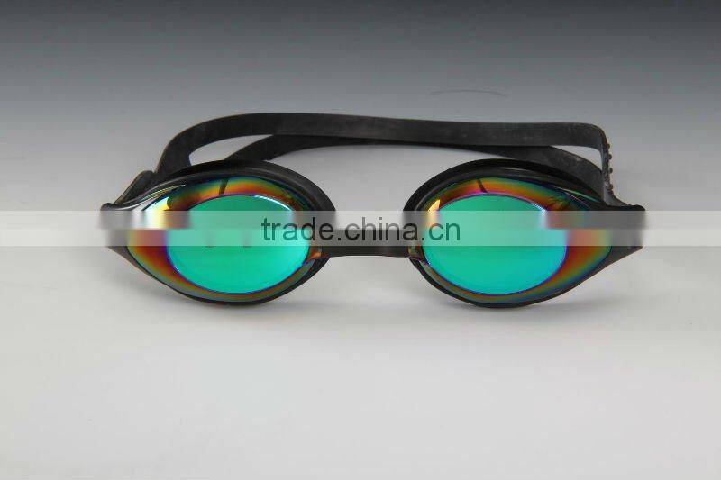 mirror coated swimming goggles with active pushing buckles