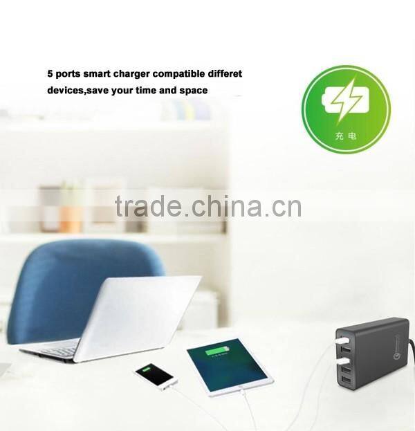 Highpower US EU power cord 5port usb quick charge 2.0 smart charger for mobile phone
