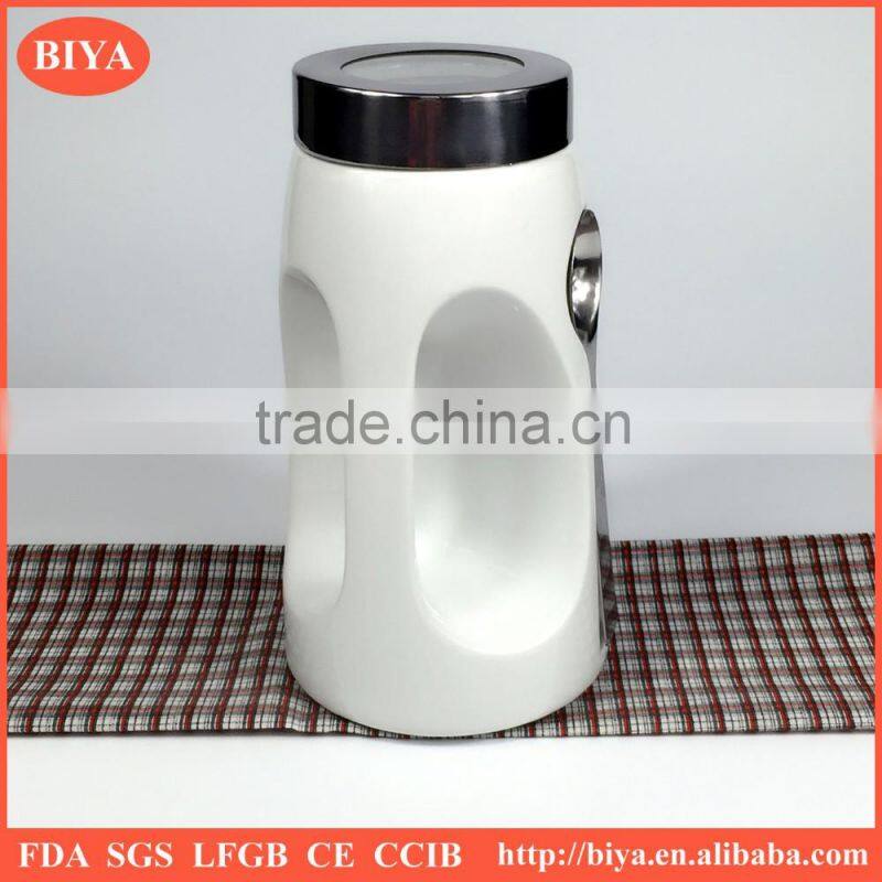 porcelain seal pot mini milk jar with iron spoon small size milk pot with Stainless steel lid jar