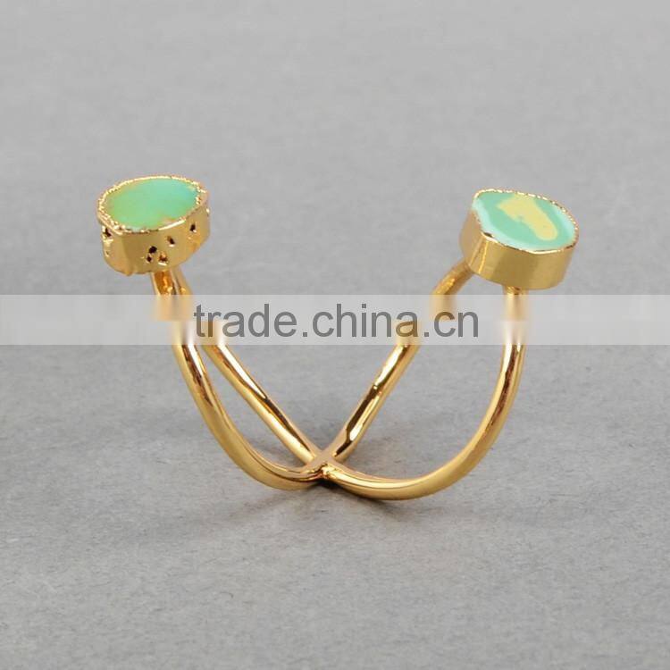 Turquoise gold turquoise double stone wire twisted ring