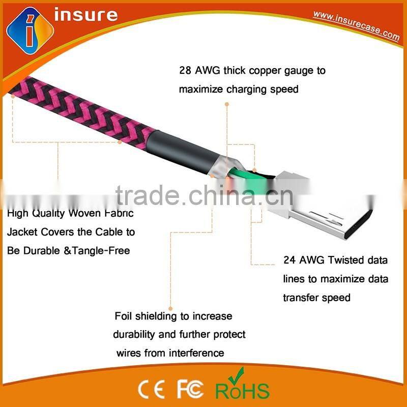1M colorful nylon braided micro usb data cable with best price