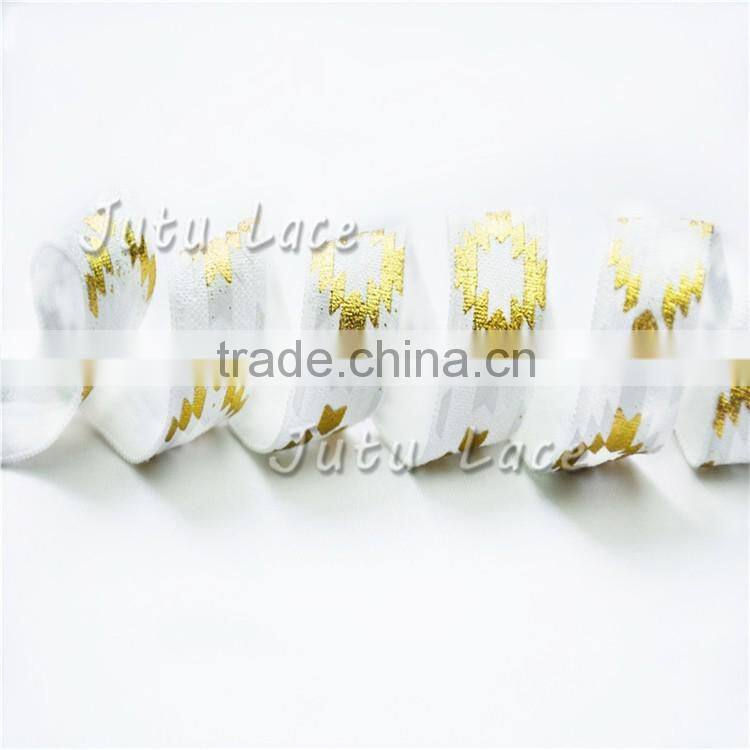 Black gold metallic stripes fold over elastic - 5/8'' Custom Printed FOE Babygirls Headbands elastic by the yard