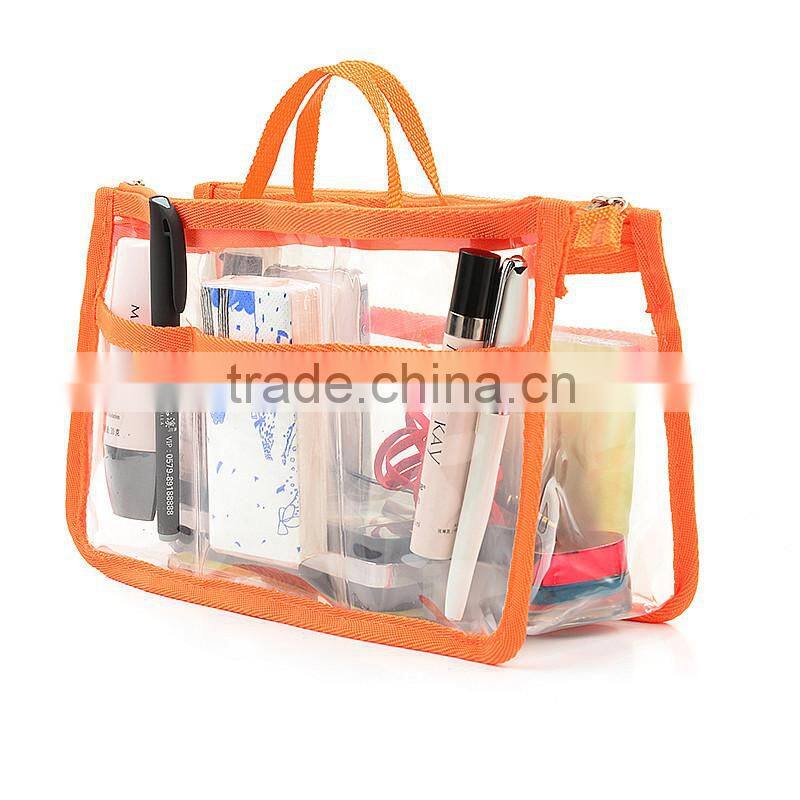 Orange PVC make-up bag with webbing