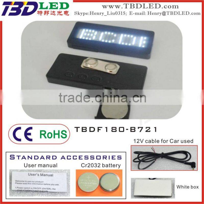GREEN Rechargeable fashion mini led nameplate / led scrolling message badge display/small led name card screen
