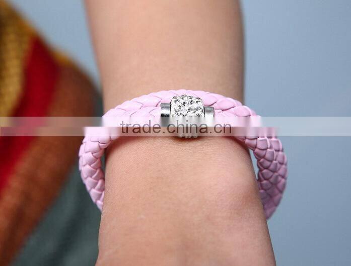 2014 leather bracelet, crystal rhinestone bracelet, leather rhinestone bracelet, genuine leather womens magnetic bracelet