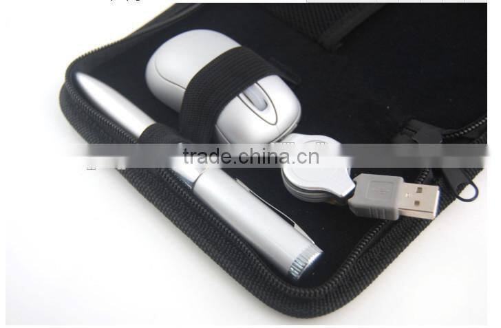 World Travel Kit Driver Pen+USB Flash Driver + USB Retractable Computer Mosue with Portable Bag