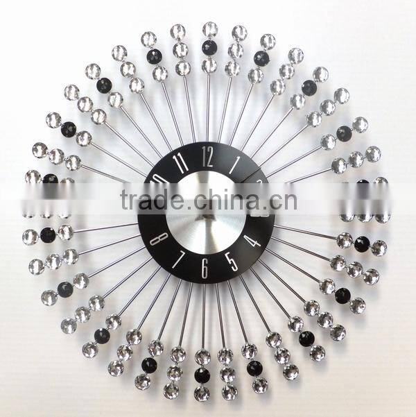 Wholesales Sunburst Wall Clock, Decorative Wall Clock in Black and brighter Plastic Bead