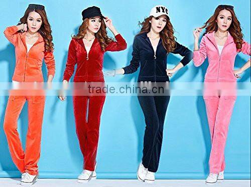 2016 china sports cheap fashion women wholesale velour tracksuits with hood for lady
