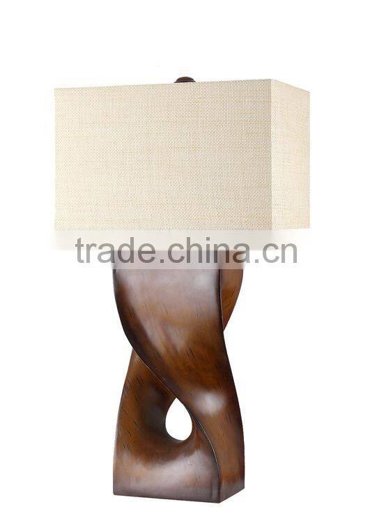 Faux wooden table lamp,twist poly lamp body