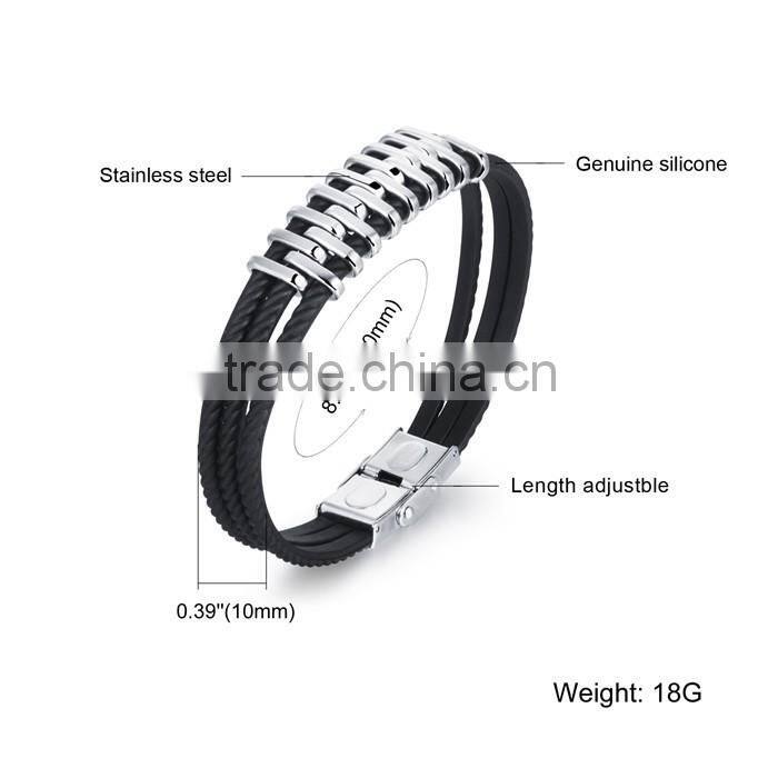 Top sale wholesale genuine silicone bracelet cool men's bracelet