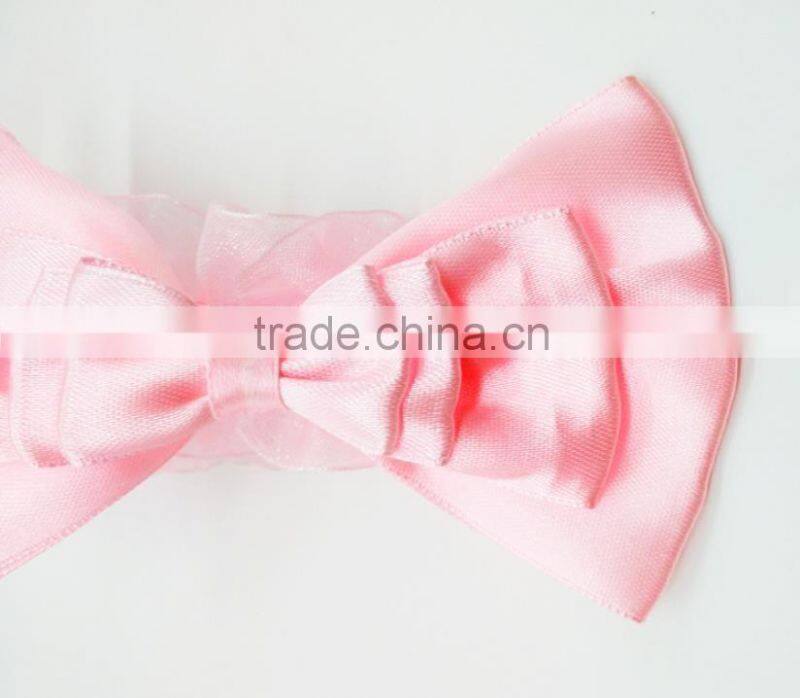 Satin layered bow lace headband for baby,cheap handmade soft headbands