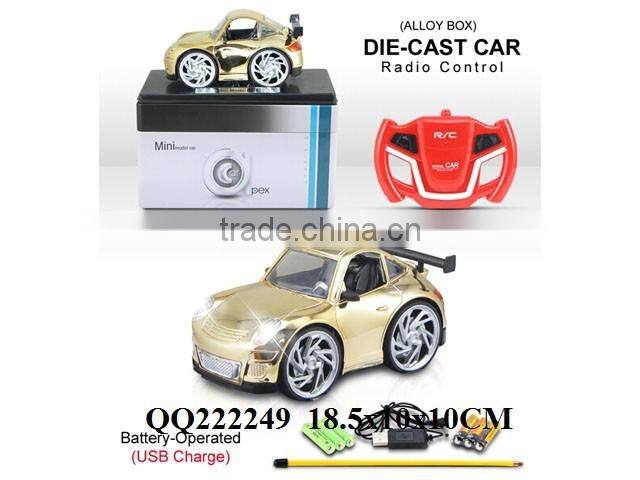 1:28 4 Function R/C plated metal car with light & batteries & USB charger,toys car for kids