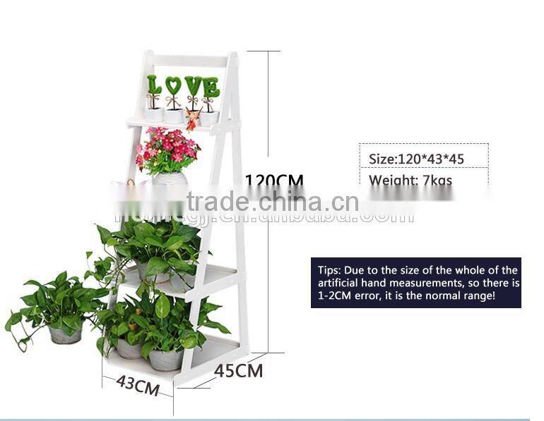 Decroative garden wrought wooden flower shelf