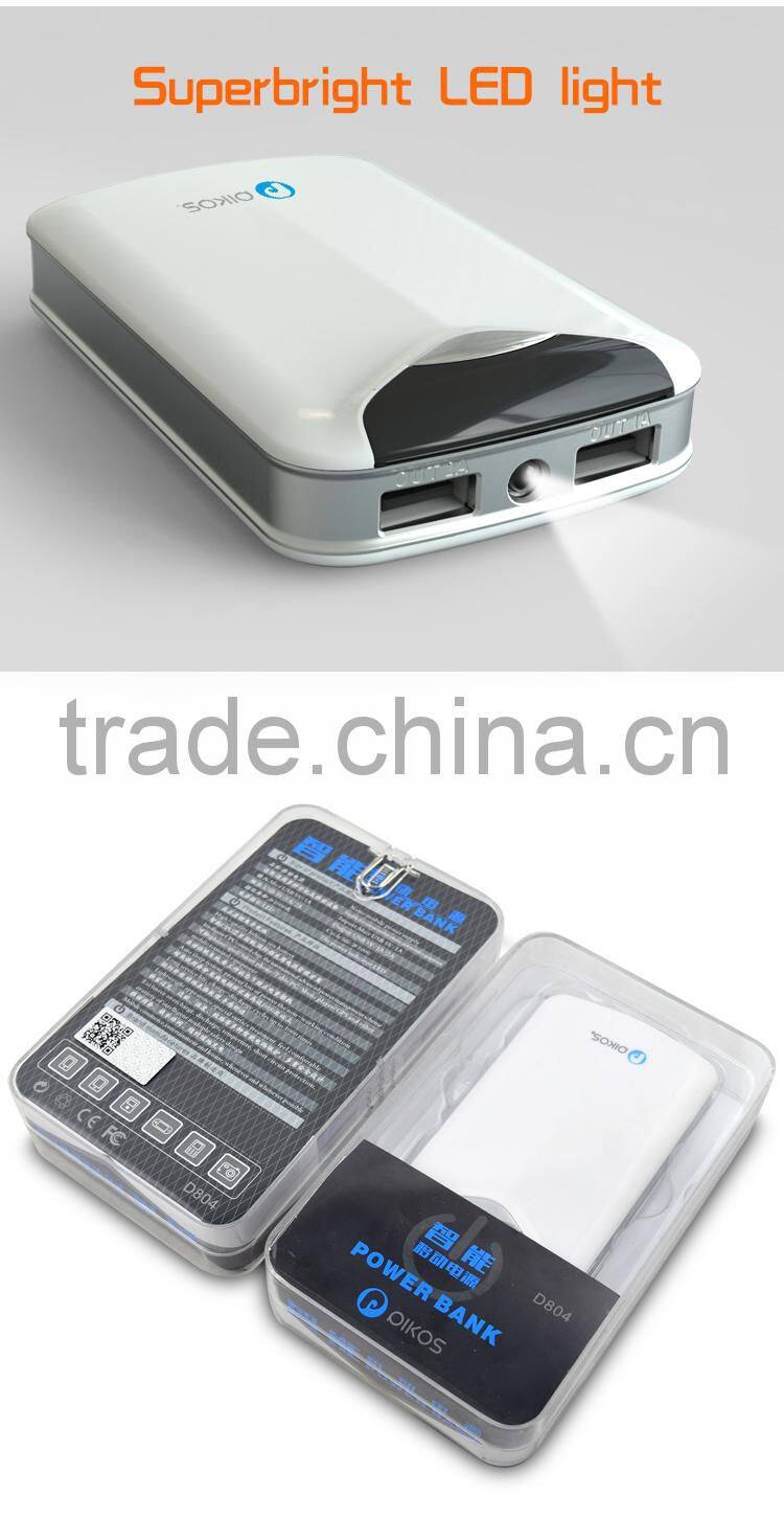 Smart system dual USB 5V 2.1A 1A with flashlight real capacity 7800mah 18650 class A lithium battery power bank for netbook