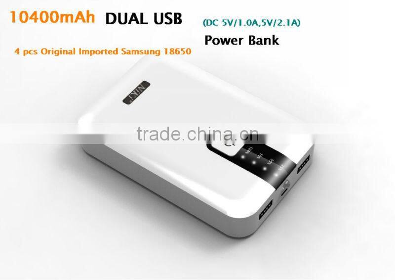 2013 New For Samsung Battery 18650 Dual USB Mobile Power Bank 10400mAH