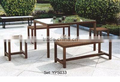 outdoor garden leisure rattan wicker glass long table chairs garden set YPS035