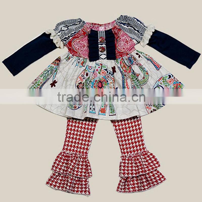 2016 Newest boutique girls summer outfits popular style squirrel printing top cotton ruffle outfits