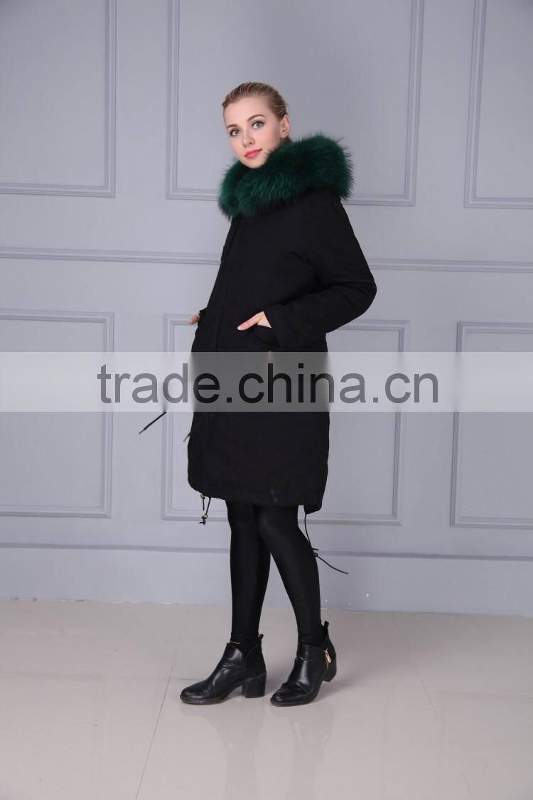new arrival high quality natural fox fur lined long parka with natural raccoon collar