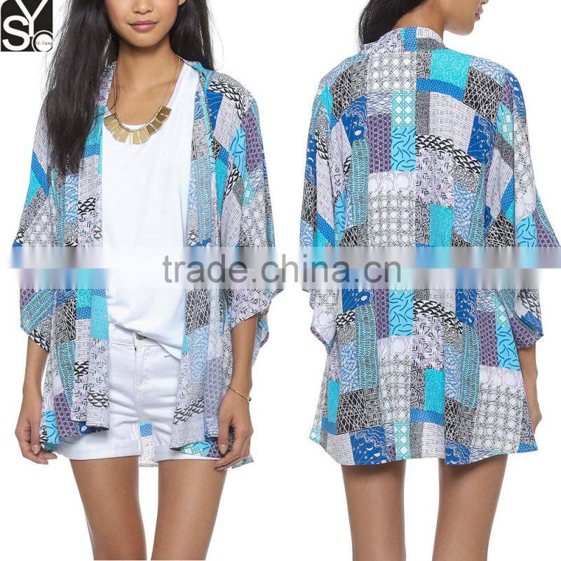 China Clothing Supplier Alibaba Women Wholesale Printed Thin Coat Kimono Cardigan