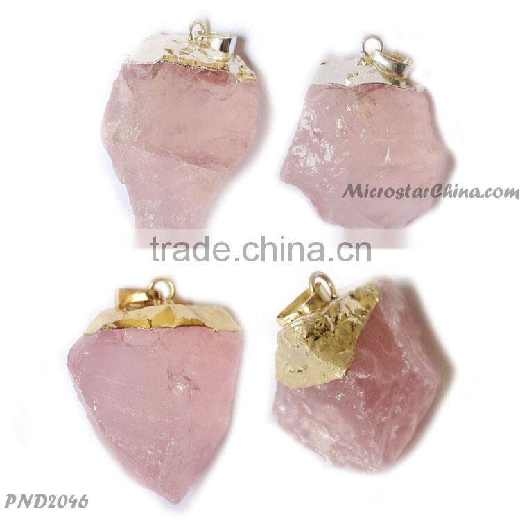 Bright Pink Irregular Nature Stone Pendant