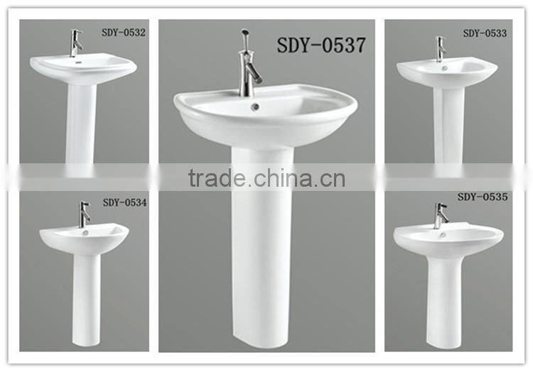 Whole sale ceramic wash sink big size bathroom pedestal hand wash one piece basin