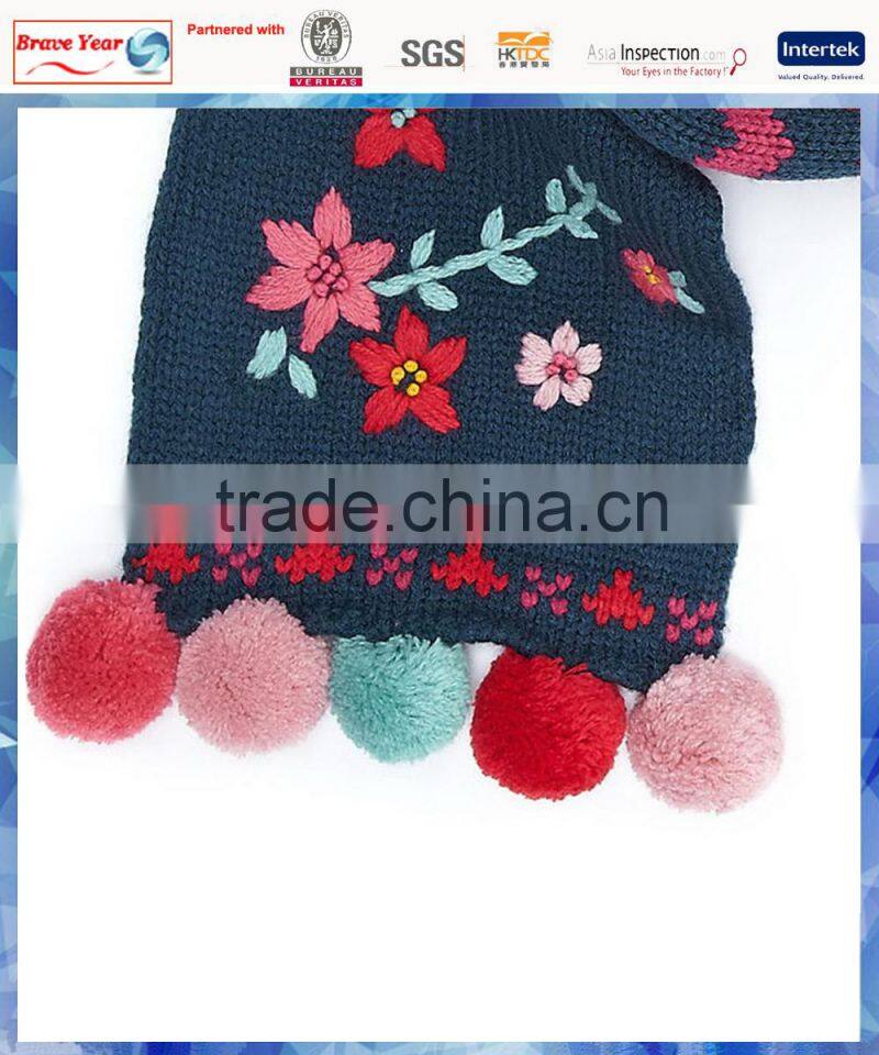 pom pom tassels design knit scarf,multicolor knitted scarf ,flower scarf knitting pattern