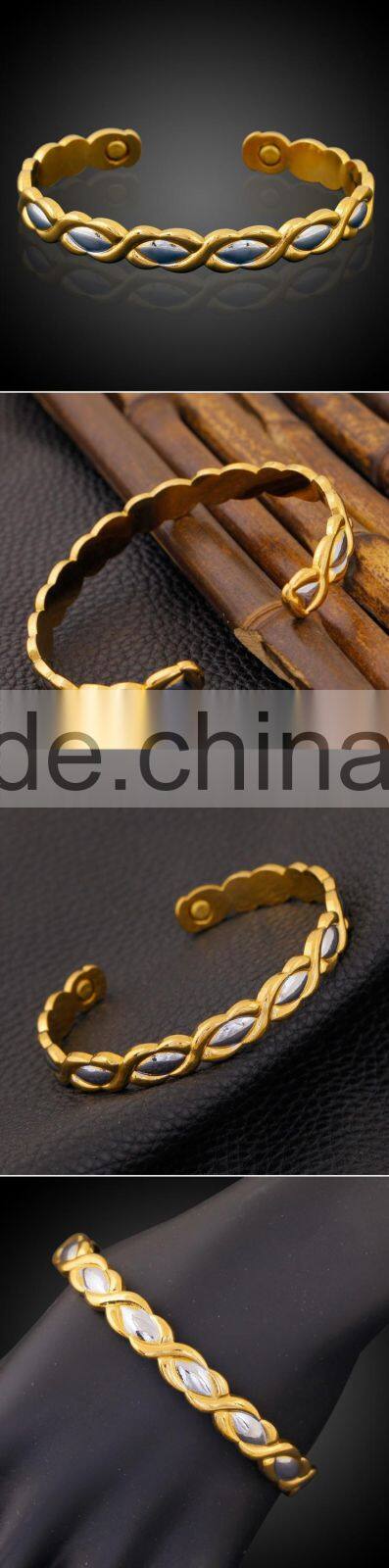 ATHENAA Jewelry High Quality Fashion Energy Magnetic Copper Bracelet Gold Plated Bangle