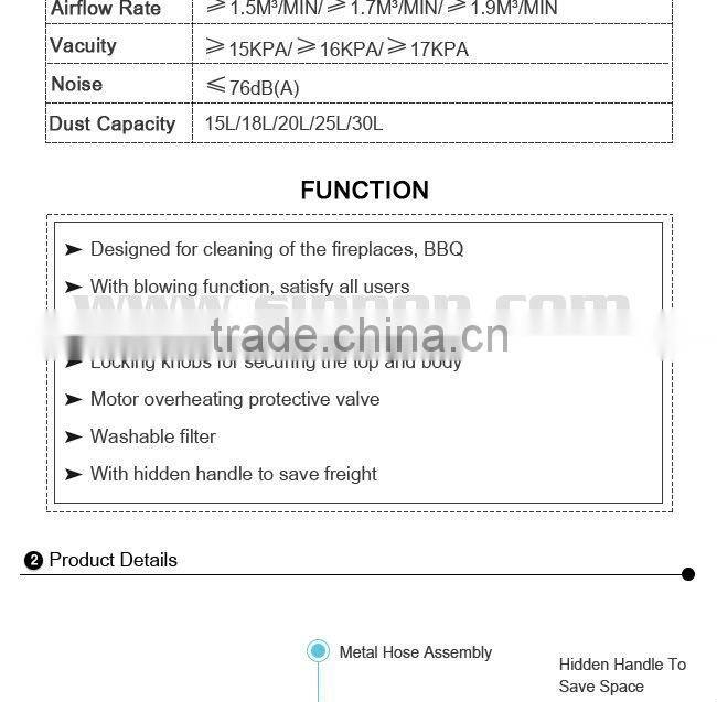 Ash cleaner 800W bin 20lt steel pipe pellet stove chimney BJ121-20L