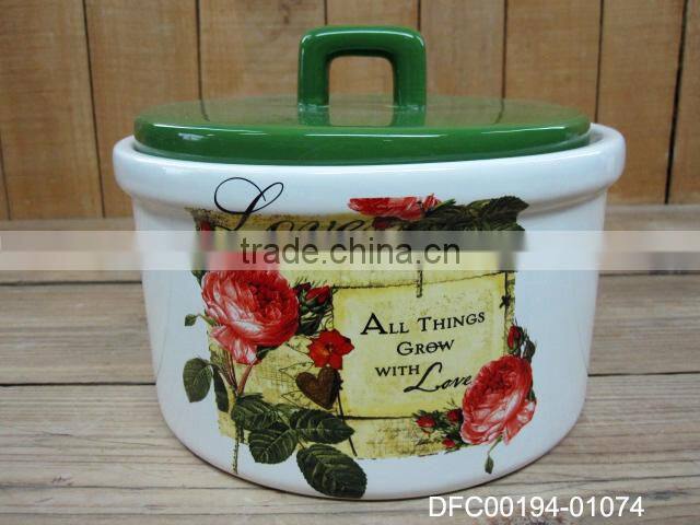 new style rose decal design ceramic cooking tools utensils with ceramic holder