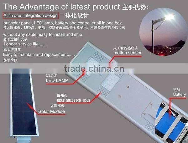 2016 New products all in one solar street light 15w-100 w solar intergrated lighting with sensor