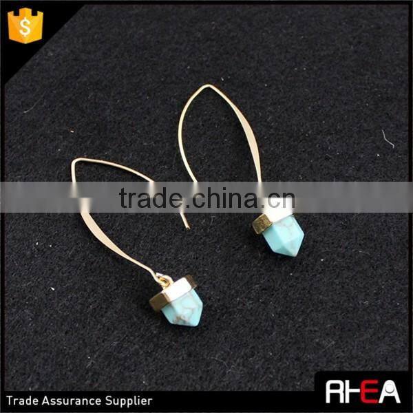 Boho 18K Gold Color Earring,Fashion Turquoise Stone Alloy Drop Earring,Stone Rivet Earring