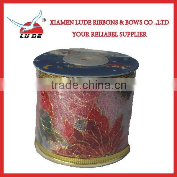 2015 hotsales wire edge christmas ribbon