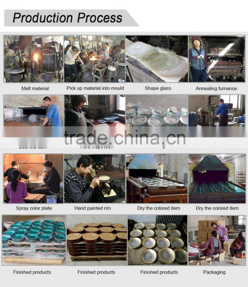 Hot New Wedding Purplish Blue Peacock Design Glass Charger Plate Wholesale