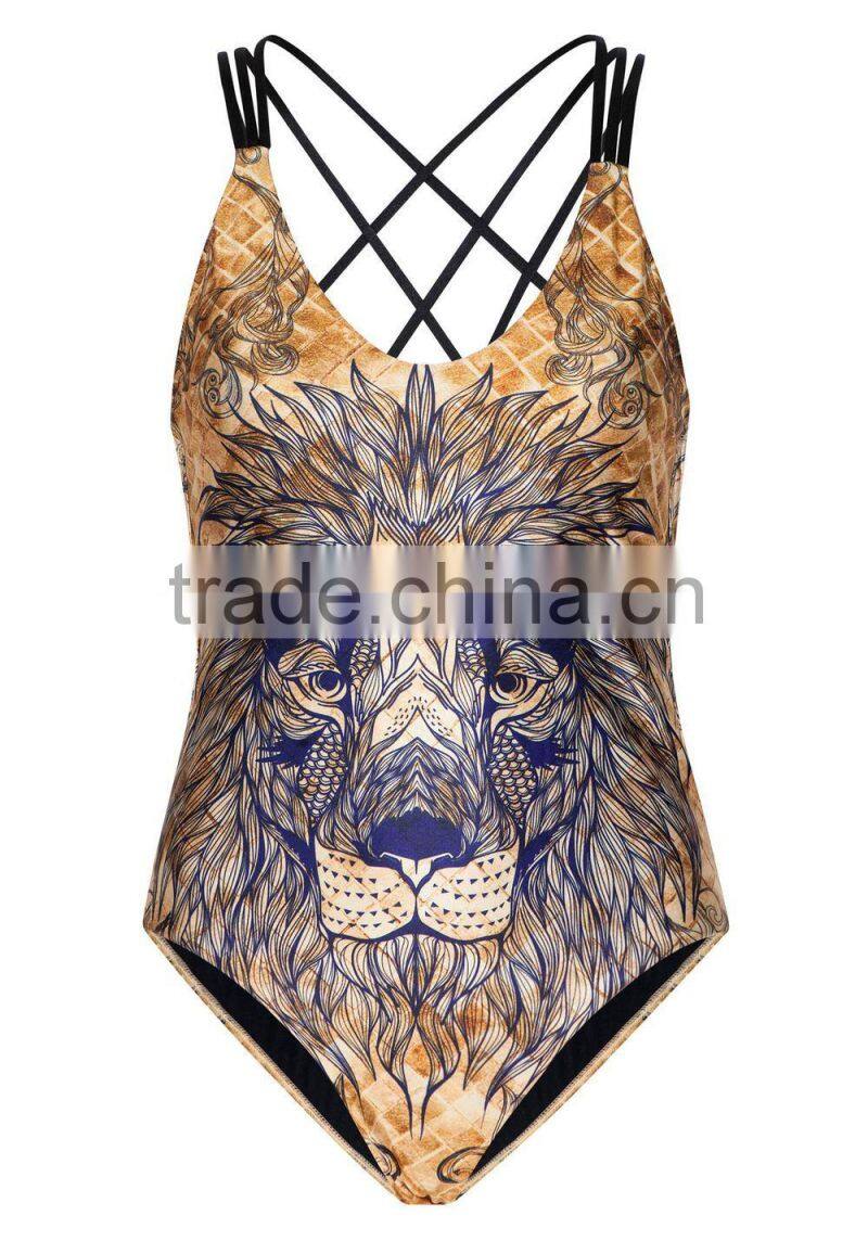 2015 New Sexy Printing Lion Women Swimwear Casual Siamese Bikini Designer Swim Wear Wholesale