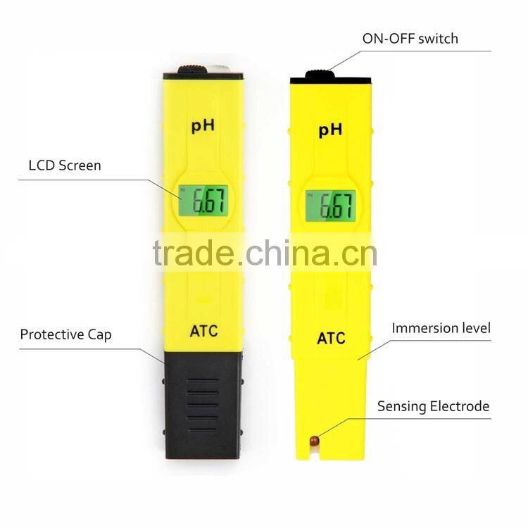 High Accuracy Pocket Size Handheld pH Meter back light with ATC