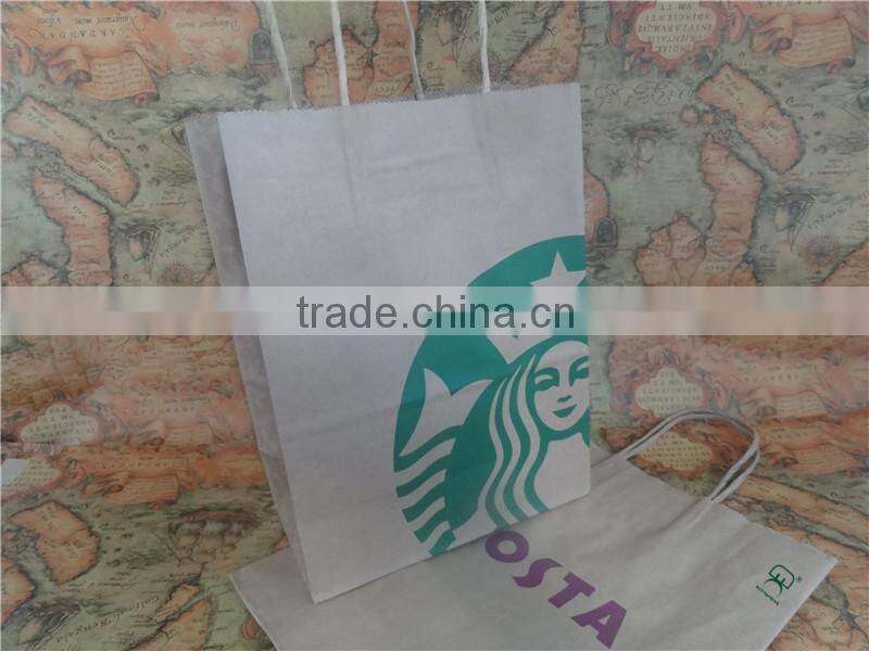 Take away brown food grade kraft paper bag with handle