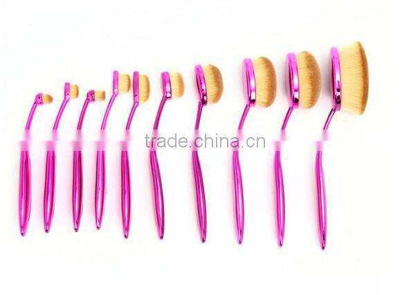 New Hot Sale10pcs Makeup Brushes Set Eyeshadow Foundation Blush Cosmetic Brush Rose Red Fashionable Oval Makeup Brush Tools
