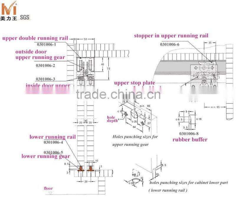 Furniture Hardware Wardrobe Sliding Closet Door Hanging Roller Hardware Fittings System