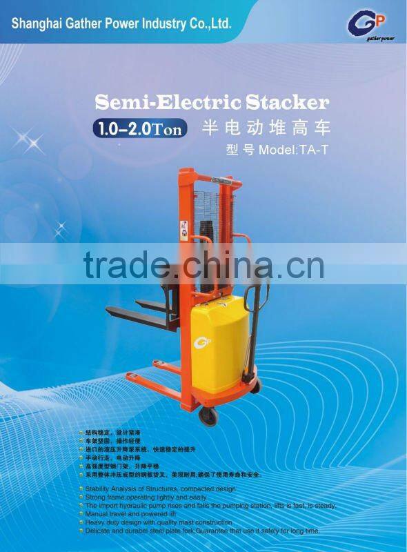 2Ton Semi-Electric Stacker lift height 1.6-3m